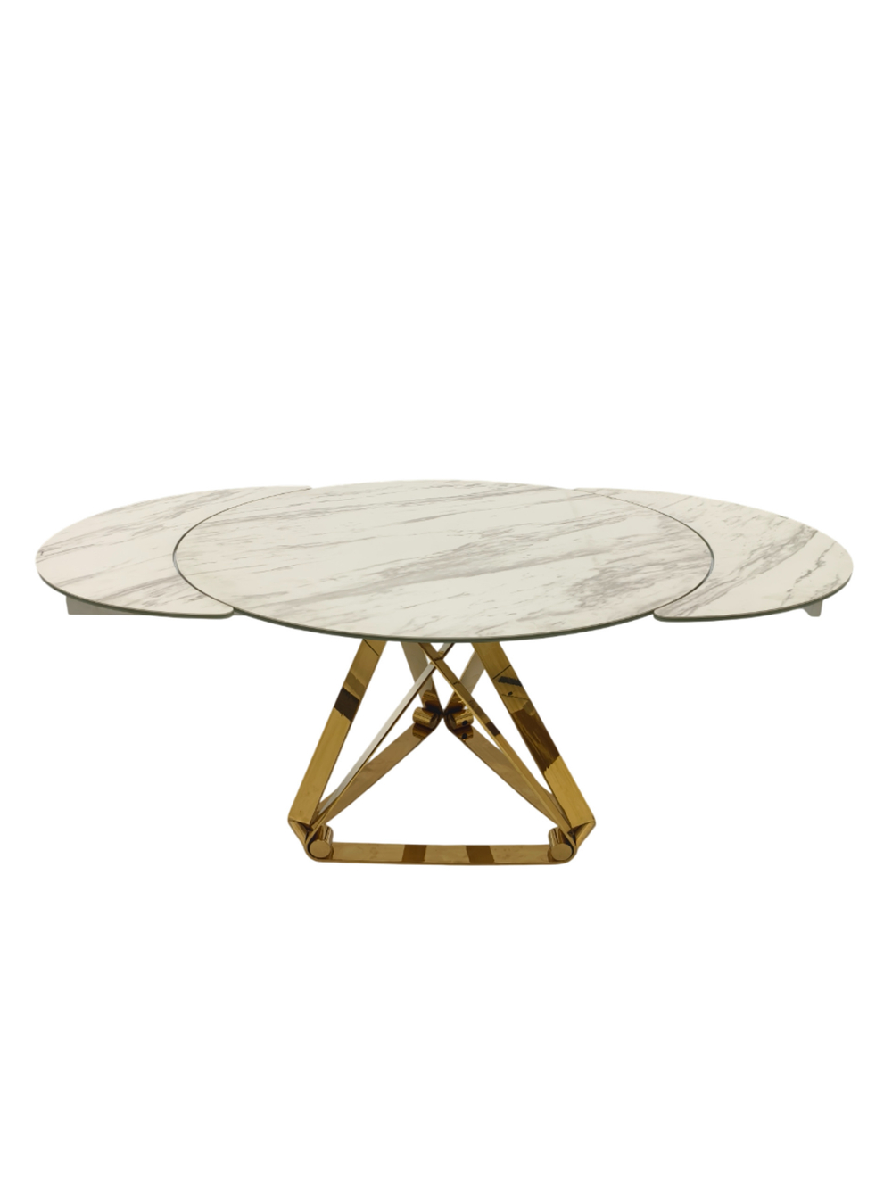 Стол обеденный Ist Casa раскладной Рондо Голд, 120(+30+30)х76 см, белая керамика, золото