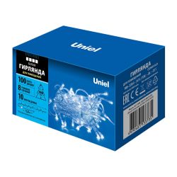 ULD-S1000-100-DTA WHITE IP20 Гирлянда светодиодная. 10м. 100 светодиодов. Белый свет. Провод прозрачный. ТМ Uniel