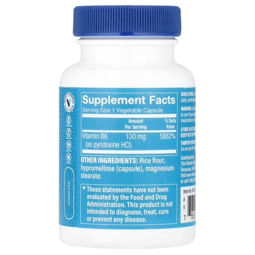 The Vitamin Shoppe, Витамин B6, 100 мг, 100 растительных капсул