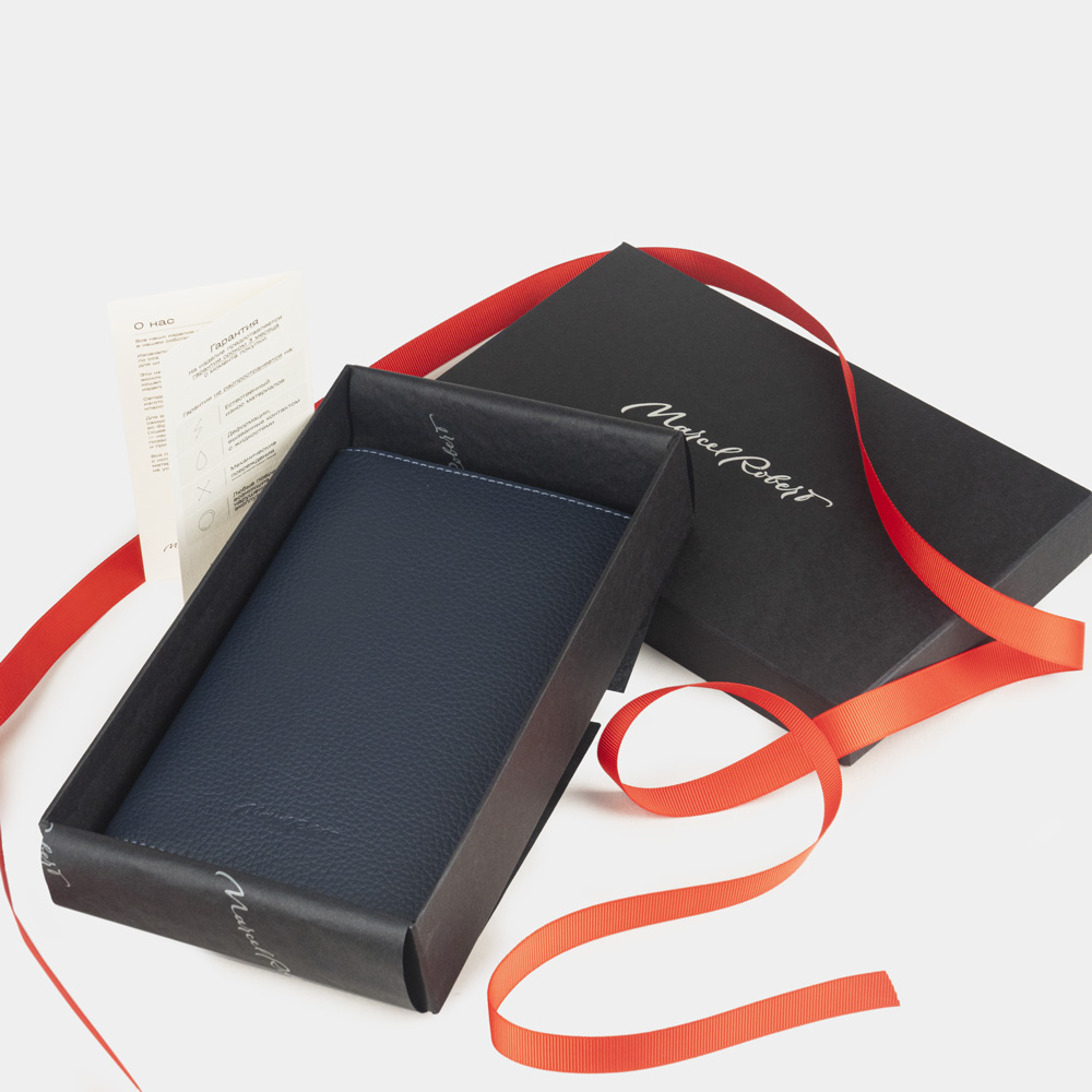 Кожаный кошелек мужской, теленок синего цвета