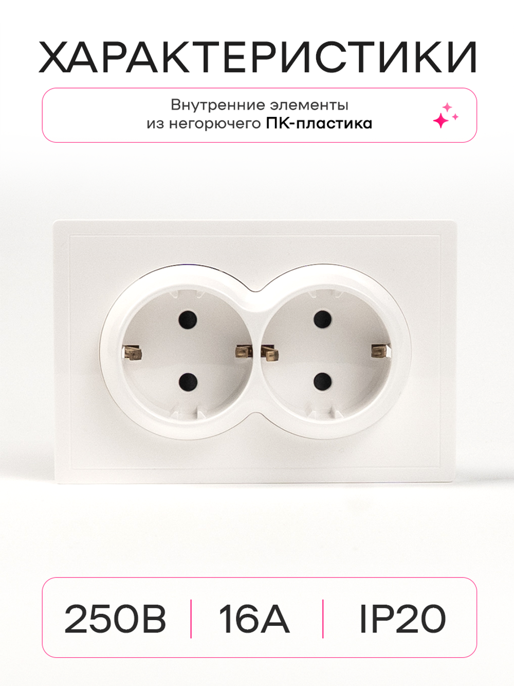 Розетка двойная в один подрозетник с заземлением