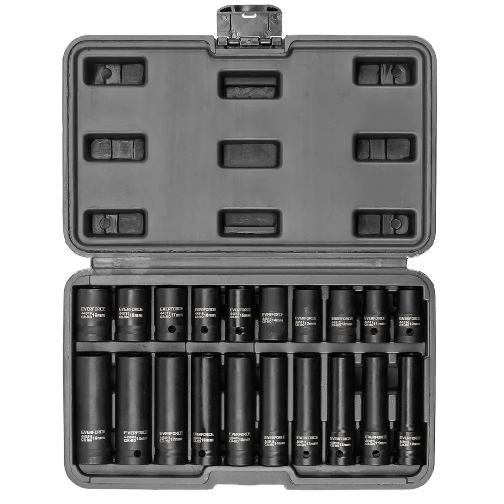 Набор головок 20пр., 1/2''(6гр.) (короткие 38мм/глубокие 78мм: 10-19мм) в пласт.кейсе EVERFORCE EF-4201-5K