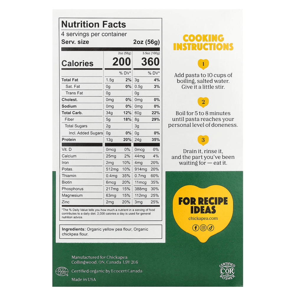 Chickapea, Органический пенне, 227 г (8 унций)
