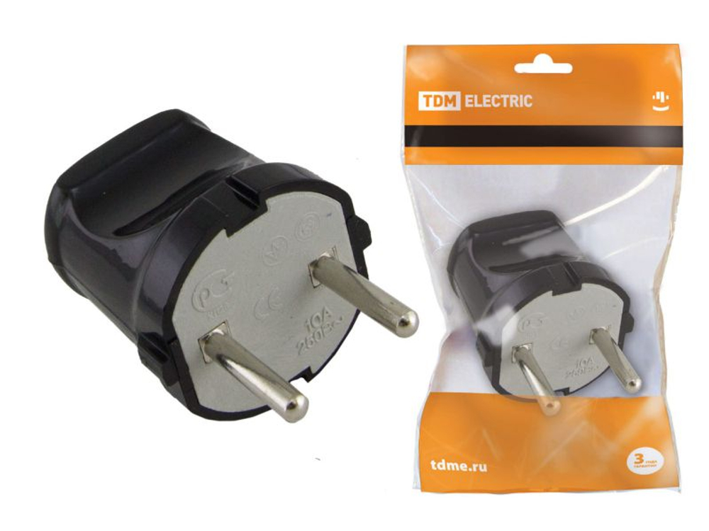 Вилка б/з черная 6А 250В TDM