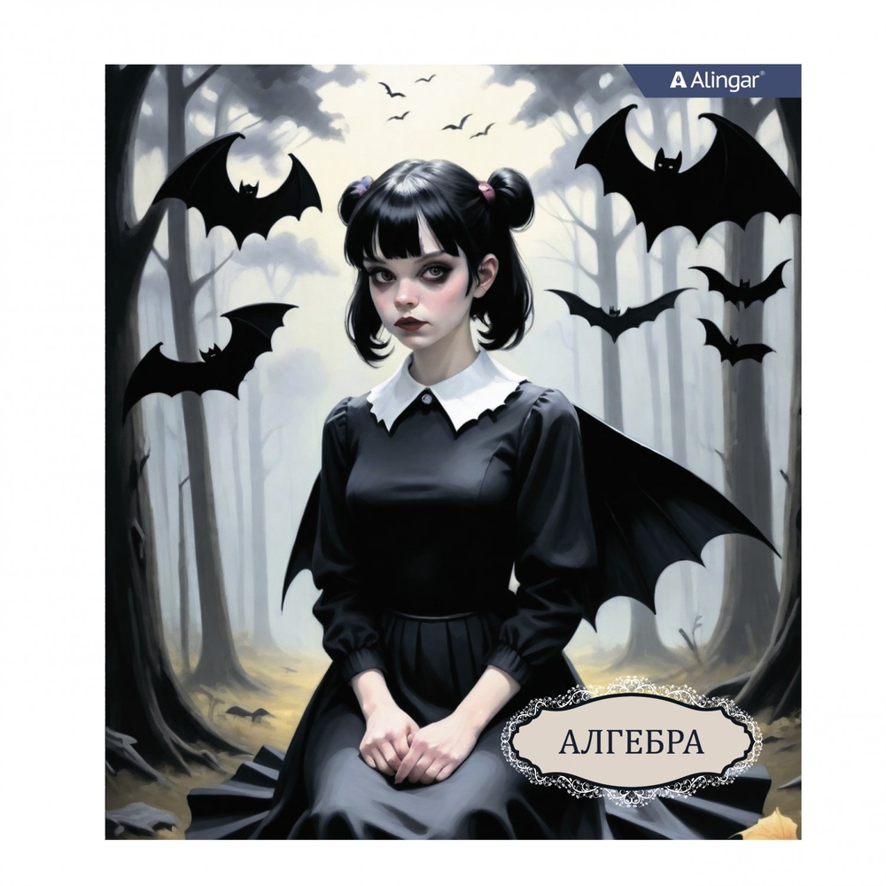 Тетрадь предметная "Алгебра" А5 48л., клетка, со справочным материалом, скрепка, мелованный картон(стандарт), блок офсет, Alingar "Mystical wednesday"