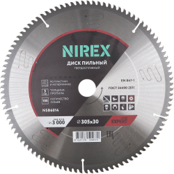 Диск пильный NIREX Expert 305*30*100 по пластику и алюминию NSB6014