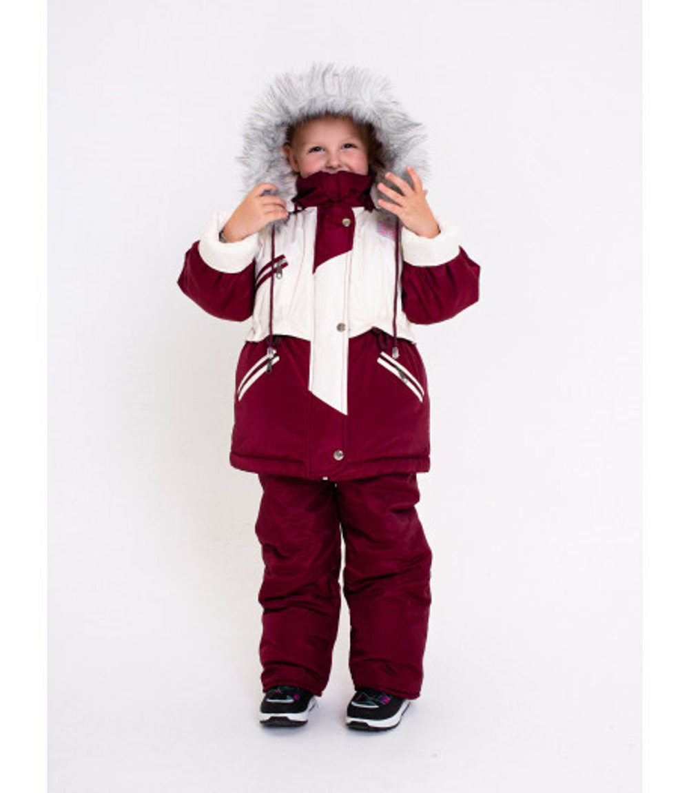 Костюм зимний "Аляска " темно-бордовый- жемчужный, размеры на рост 86, 110 см