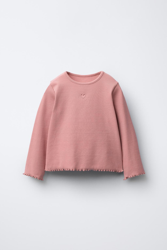 ZARA ФУТБОЛКА В РУБЧИК С СЕРДЦЕМ, ЧЕРЕПИЧНЫЙ