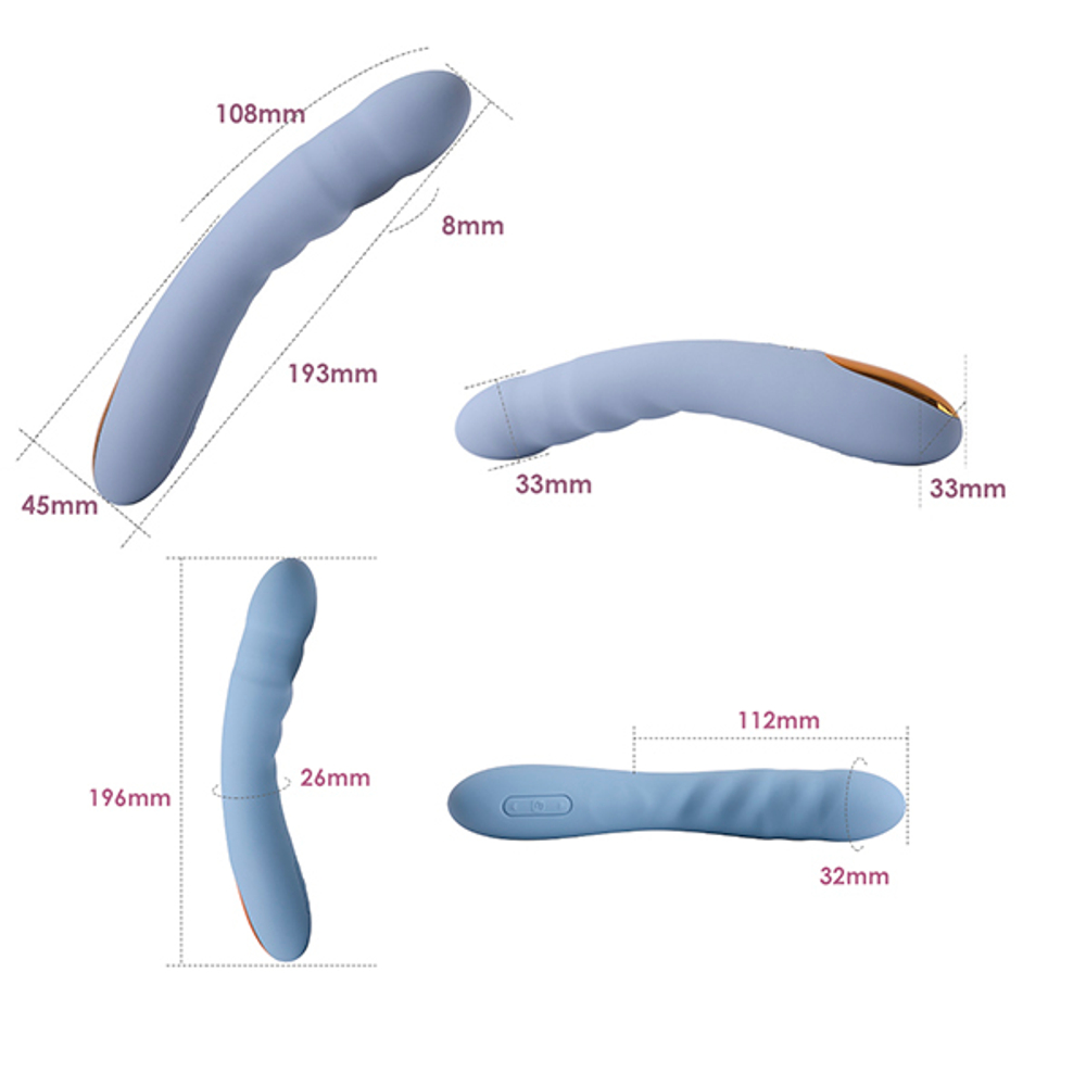 Голубой интерактивный изогнутый вибратор 19,6см с функцией пенетрации Svakom Ava Neo App-Compatible Thrusting Vibrator SA059B