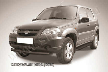 Защита переднего бампера (нержавейка) Chevrolet Niva (2009-2020) d76 (черный)