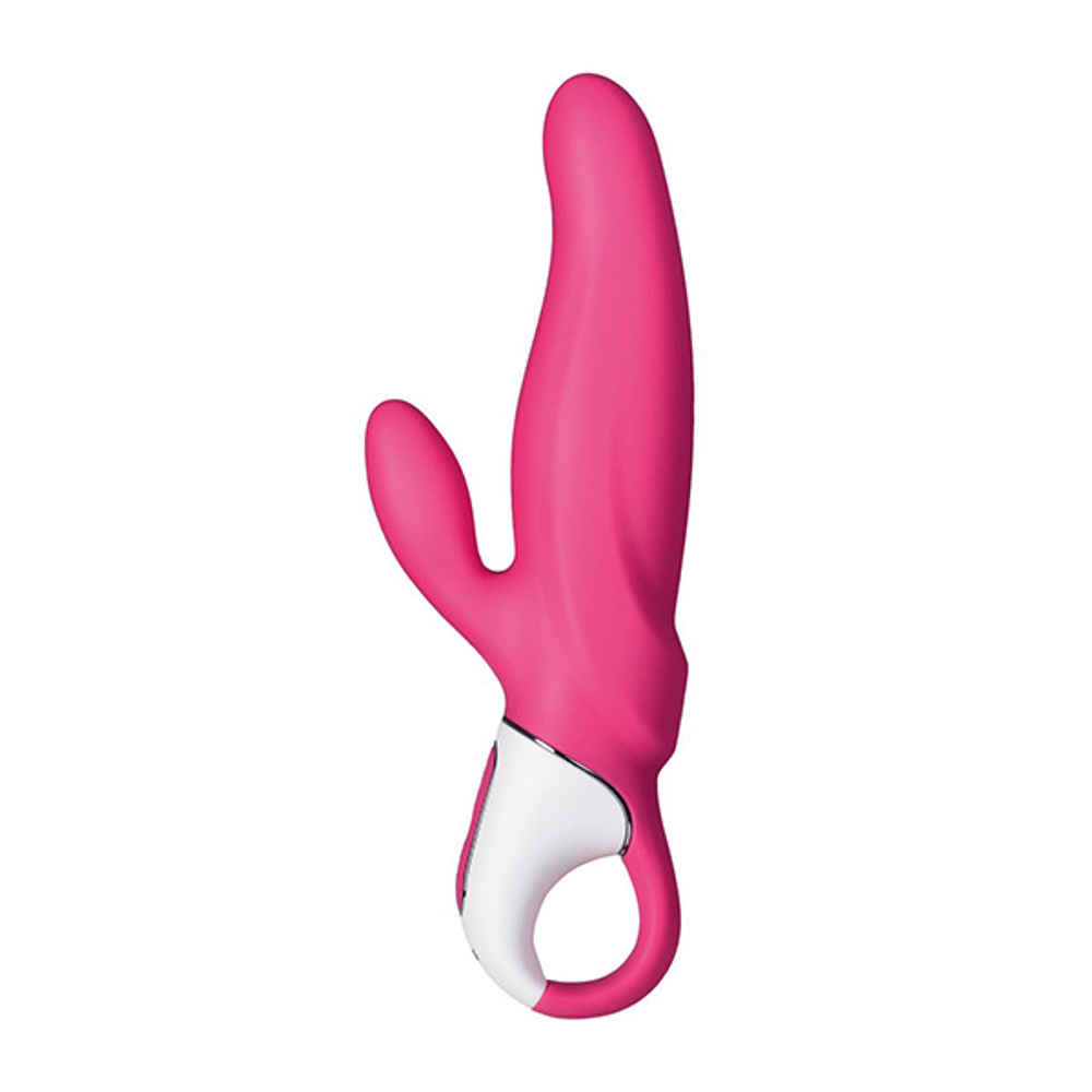 Ярко-розовый вибратор 22,1см с клиторальным отростком Satisfyer Mr.Rabbit