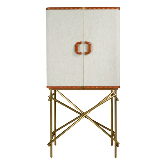 Высокий буфет 3272 из ткани, ореха и полированной золотистой стали