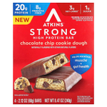 Atkins, Strong, высокопротеиновый батончик, тесто с шоколадной крошкой, 4 батончика по 60 г (2,12 унции)