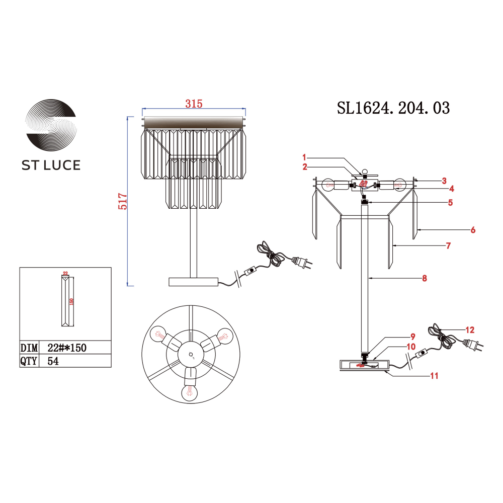 SL1624.204.03 Прикроватная лампа ST-Luce шампань/прозрачный E14 3*40W ERCOLANO
