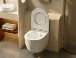 Унитаз подвесной Abber Bequem AC1100T-AC0105-AC0121RG белый, безободковый, с инсталляцией, с крышкой микролифт, слив-торнадо, с кнопкой золото матовое