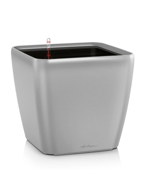 Кашпо Lechuza "Quadro LS Complete silver metallic" (пластик), 50x50xH47 см