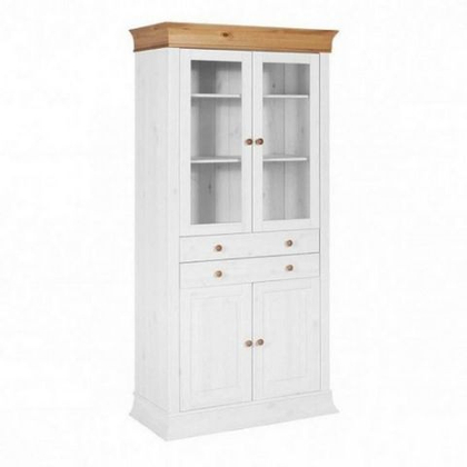 Шкаф с витриной, 94x195x45, Бостон А, для посуды, белый воск/антик
