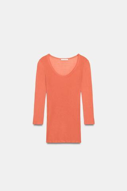 ZARA ФУТБОЛКА SUPIMA® С РУКАВОМ ТРИ ЧЕТВЕРТИ, МАНДАРИНОВЫЙ