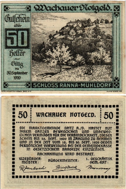 Австрия 50 геллеров 1920 Шлосс-Ранна aUNC