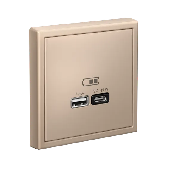 ARTGALLERY USB РОЗЕТКА A + тип-C 45Вт высокоскор.заряд. QC, PD, механизм, ПЕСОЧНЫЙ