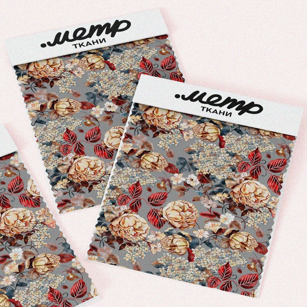 Ткань интерлок цветы золотистые с красноватым