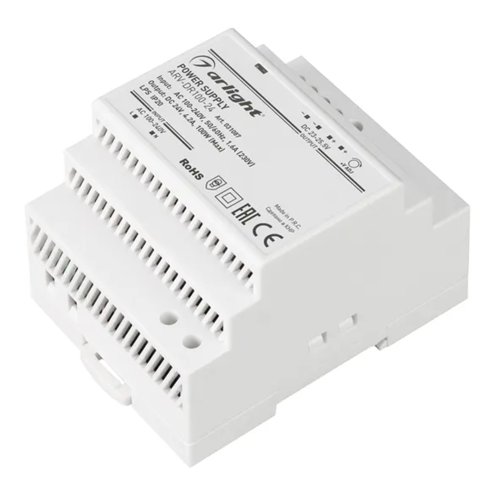 Блок питания ARV-DR100-24 (24V, 4.2A, 100W) (Arlight, IP20 DIN-рейка) 031087