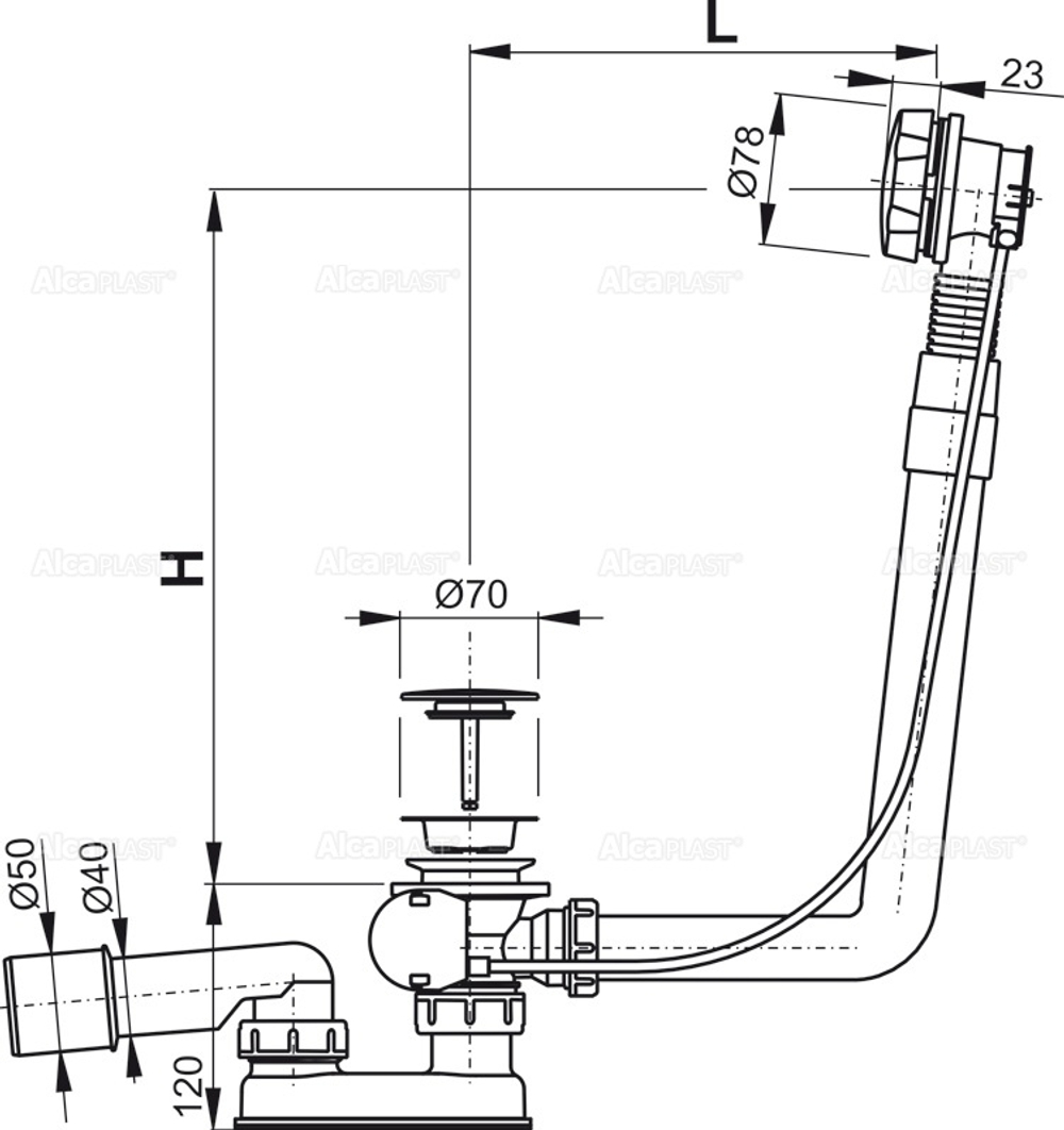 Сифон для ванны AlcaPlast A550KM