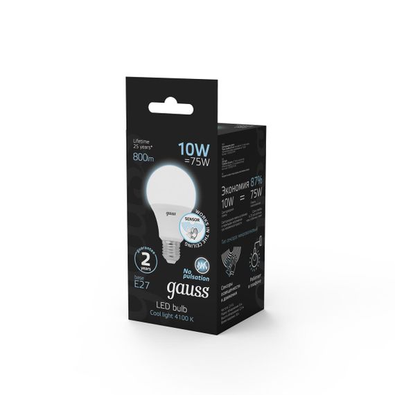 Лампа светодиодная Gauss LED A60 E27 10W 4100K матовая 102502210