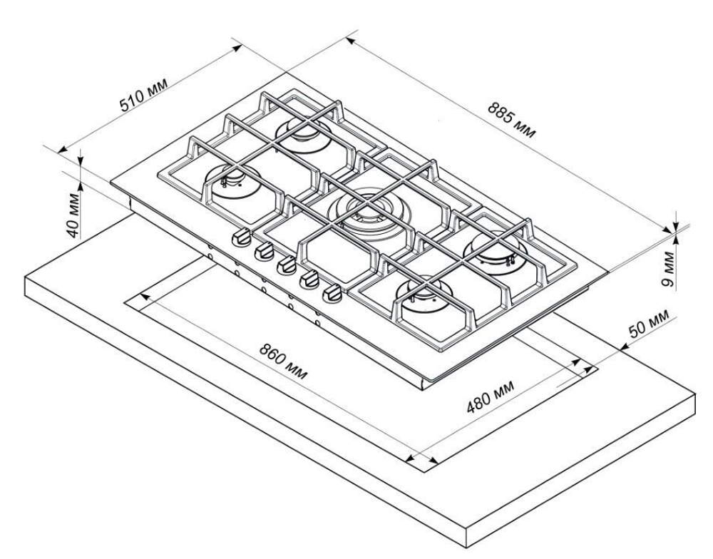 Поверхность варочная  Electronicsdeluxe GG5_1130245F TC-005 (топл мол.ручки латунь, газ/к., 88*51)