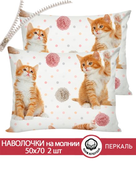 Наволочка комплект 2шт перкаль Сказка "Котята" 50x70 см на молнии