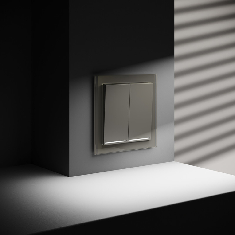 Выключатель встраиваемый VOLTUM S70 двухклавишный с подсветкой 10А, (шелк)