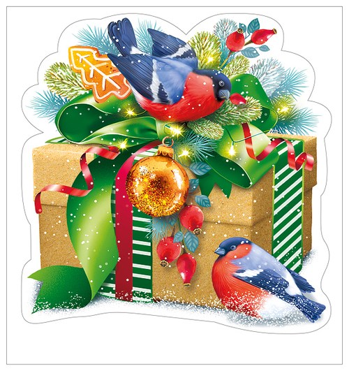 Наклейка 079.198 Наклейка двусторонняя "Снегири с подарком" 46032