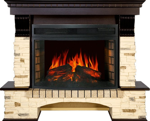 Каминокомплект Pierre Luxe угловой - Сланец / Темный дуб с очагом Dioramic 25 LED FX