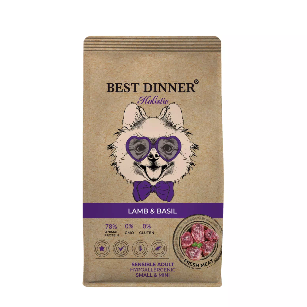 Best Dinner Holistic Эдалт Сенсибл корм для собак мини пород 1,5 кг ягненок/ базилик