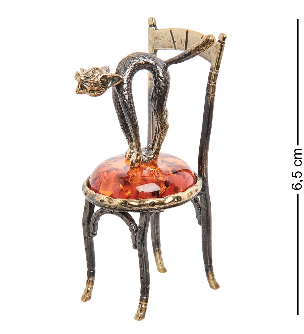 AM-1577 Фигурка «Кот на стуле» (латунь, янтарь)
