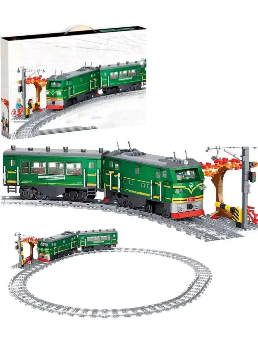 Конструктор Зеленый пассажирский поезд 801 деталь