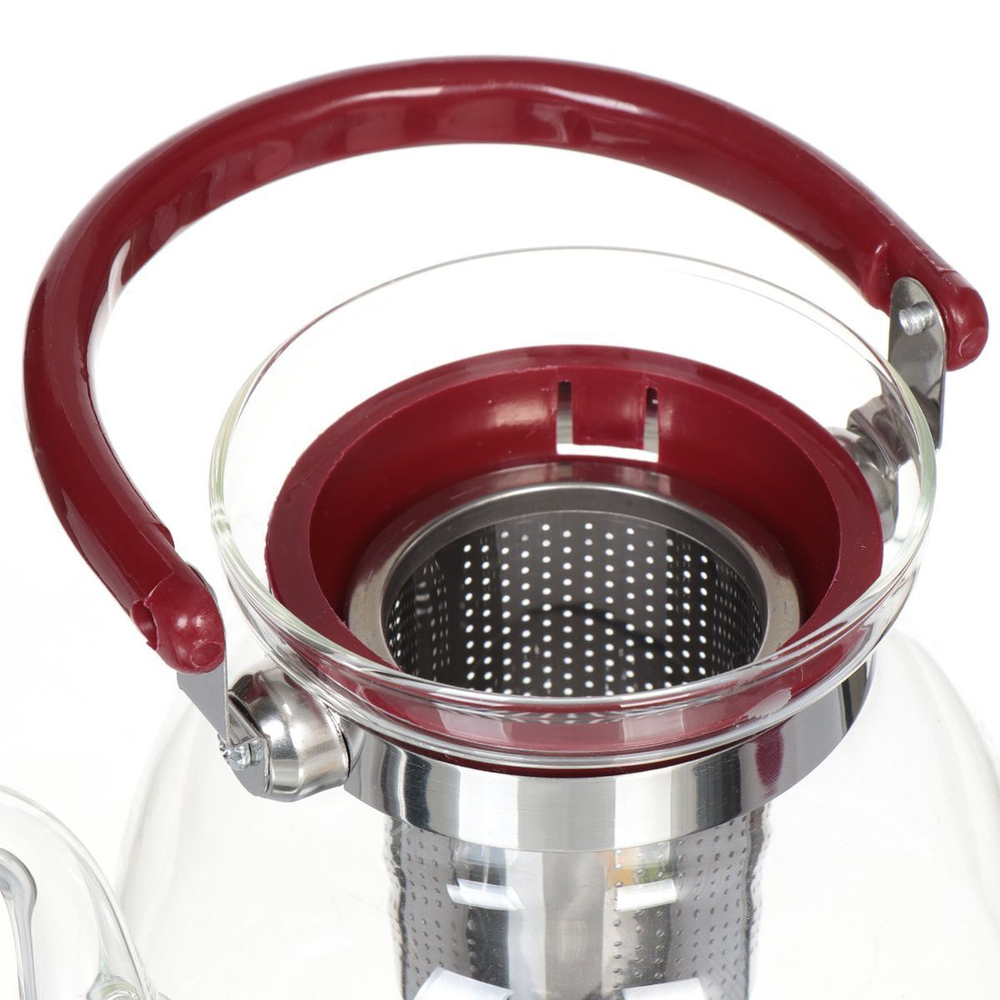 Чайник заварочный стекло,пластик, 0.6 л, с ситечком, Цветы, Y6-2556