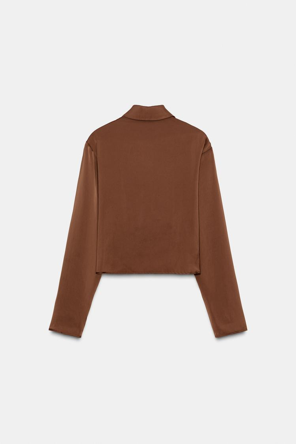 ZARA АТЛАСНАЯ РУБАШКА С ЭФФЕКТОМ ДРАПИРОВКИ, КОРИЧНЕВЫЙ