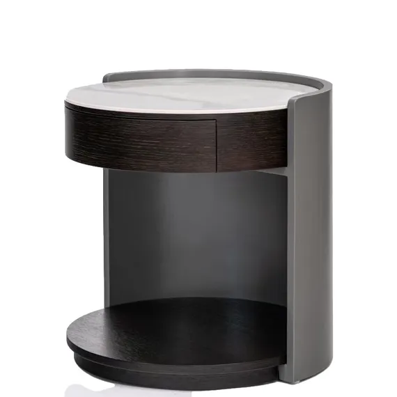 Прикроватная тумбочка Ditre с ящиком и полкой, венге, белая керамика