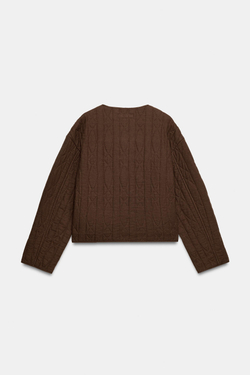 ZARA СТЁГАНАЯ КУРТКА ИЗ ЛЬНА, КОРИЧНЕВЫЙ