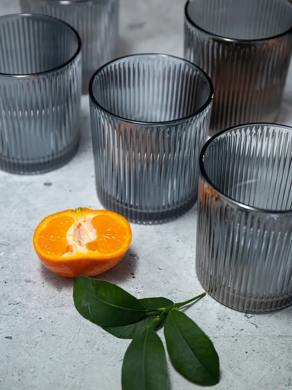 Набор ребристых бокалов для виски, 350 мл. 6 шт. черные