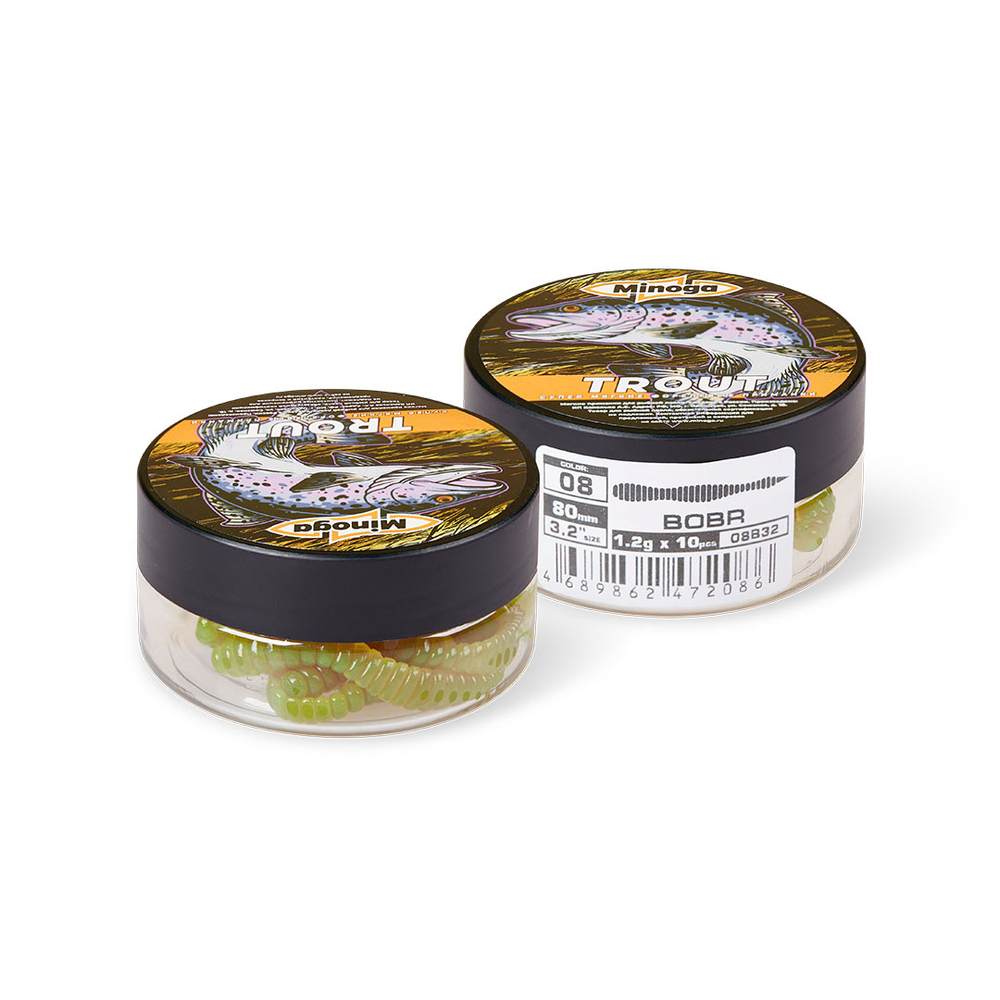 Форелевая приманка "Minoga" BOBR 3,2"(10шт) 80мм, 1,2гр, цвет 08