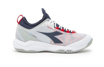 Мужские теннисные кроссовки Diadora Speed Blushield Fly 4 + AG - white/blue corsair/fiery red