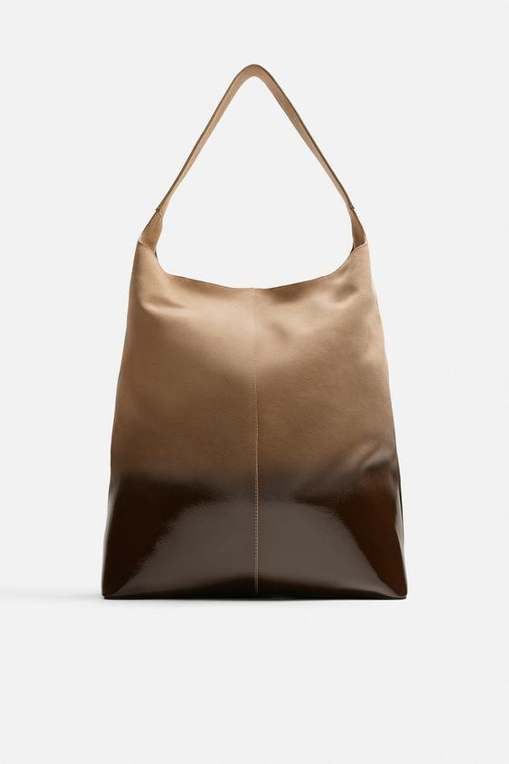 ZARA ЛАКИРОВАННАЯ КОЖАНАЯ СУМКА-ШОПЕР, ПЕСОЧНО-КОРИЧНЕВЫЙ