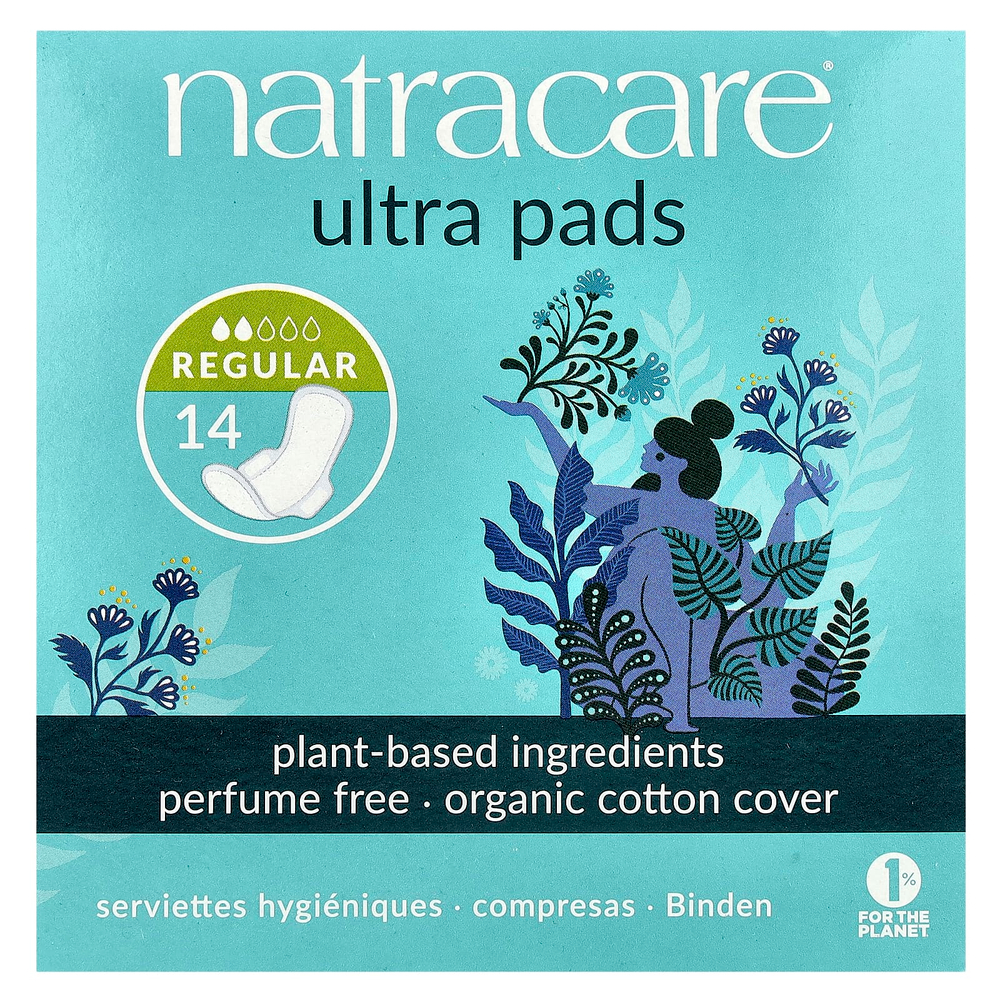 Natracare, Ultra, прокладки с поверхностью из органического хлопка, Regular, 14 шт.