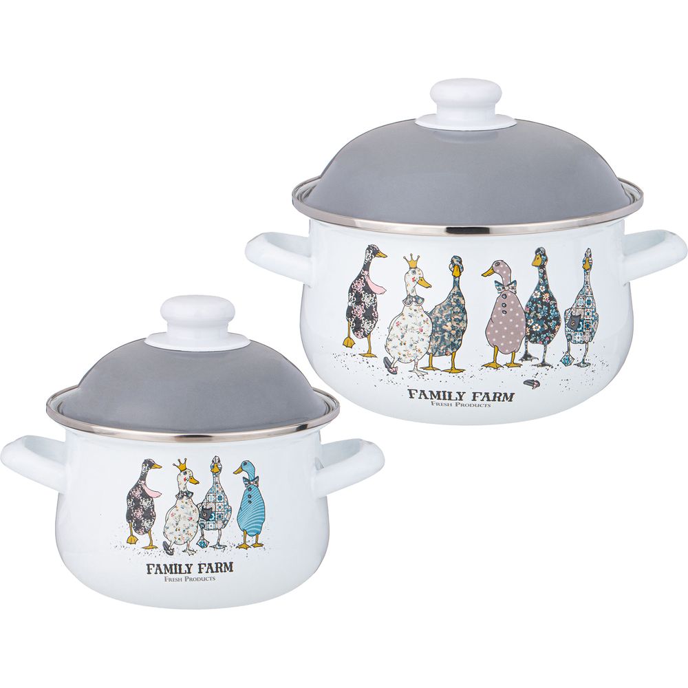 НАБОР КАСТРЮЛЬ AGNESS ЭМАЛИРОВАННЫХ СЕРИЯ "FAMILY FARM", 4ПР. 1,5Л И 2,8Л, 16Х10СМ, 20Х12СМ