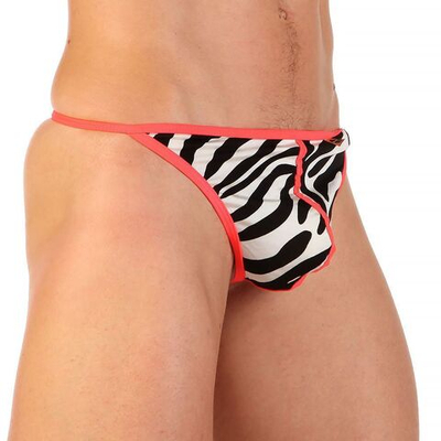 Мужские трусы-стринги с анималистическим принтом и контрастной отделкой (Размер: L) (Цвет: белый)