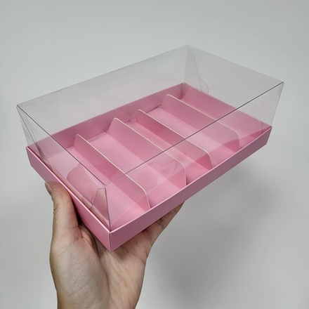 Коробка на 5 эклеров/пирожных КУПОЛ (РОЗОВАЯ матовая), 22*13,5*7 см