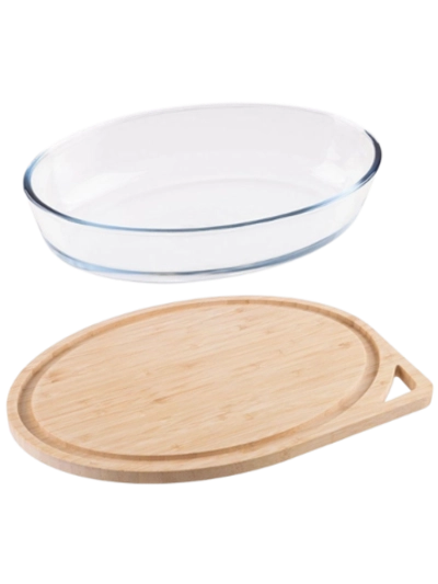 Форма для запекания 2,4 л, Cristallino, с бамбуковой крышкой 3 в 1, стеклянная, овальная 108342-SK