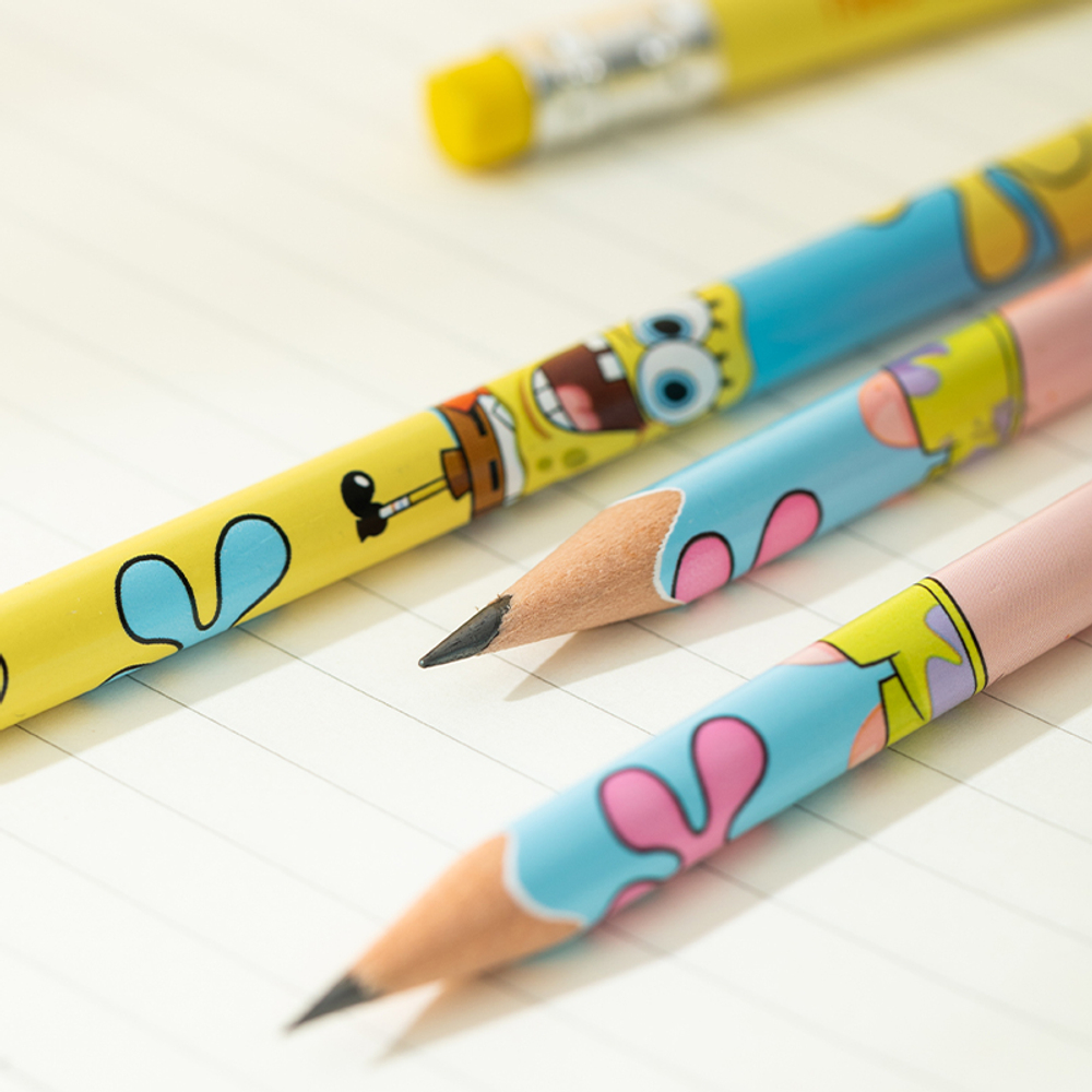 Карандаш DELI "SpongeBob", НВ, трехгранный корпус, дерево, с ластиком, 10 шт/упак